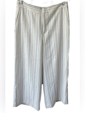 Banana Republic Snow Day Cropped Trousers 10 Ivory Navy Stripe